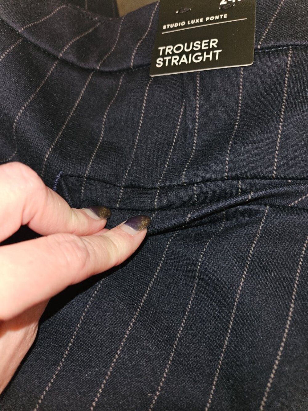 NWT Torrid Studio Luxe Ponte Navy/White Pinstripe Pants (24W) - Picture 10 of 10